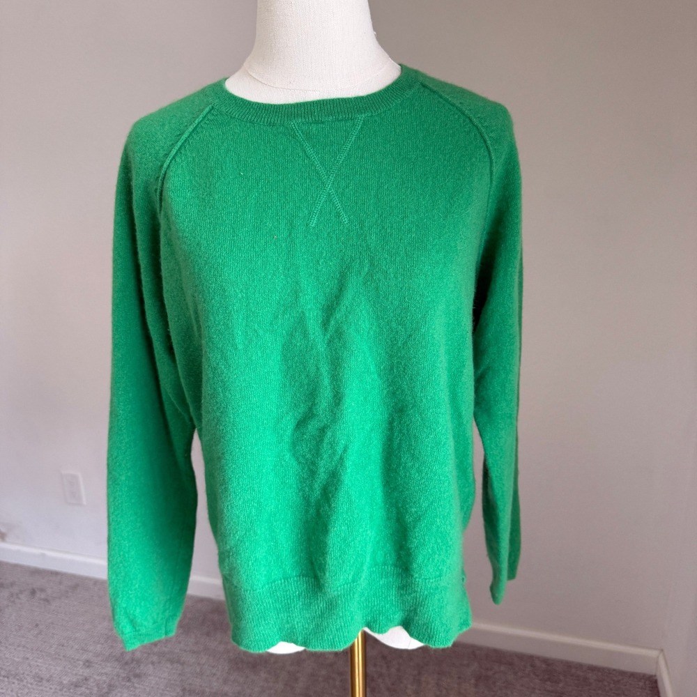 Jumper 1234 Kelly Green 100% Cashmere Raglan Crewneck Sweater Medium/Small Sz‎ 2